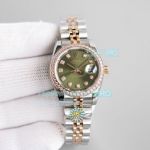 TW Factory Copy Rolex Datejust Diamond Watch Olive Green Dial Jubilee Band 28MM Ladies